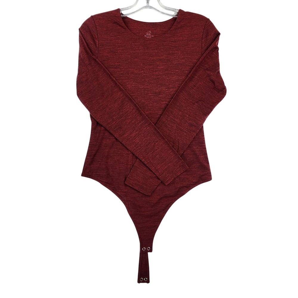 Woolx Medium Red Sophia Merino Wool Tencel Bodysuit Long Sleeve Thermal Layering